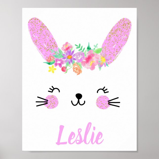 Purple Gold Rabbit Nursery Poster Custom Name (Front)