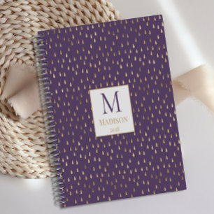Purple Gold Raindrop Modern Trendy Monogram Planner