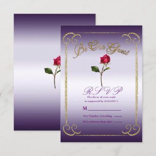 Purple & Gold Red Rose Beauty Wedding RSVP Reply  Invitation