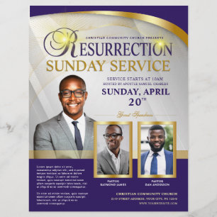 Purple & Gold Resurrection Sunday Service Church Flyer