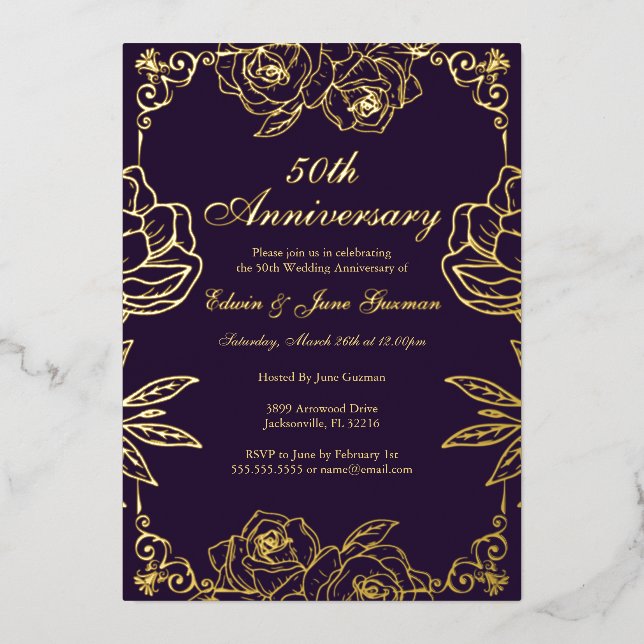 Purple Gold Rose Garden 50th Wedding Anniversary  (Front)