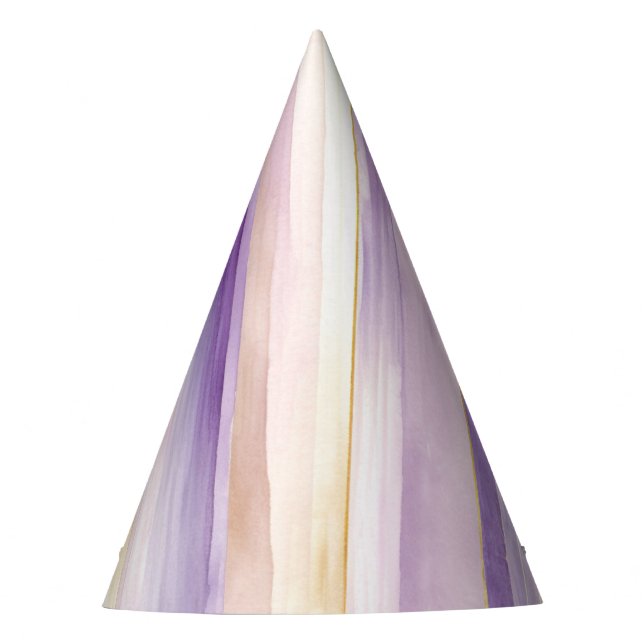 Purple Gold Rose Stripes Birthday Party Hat (Front)