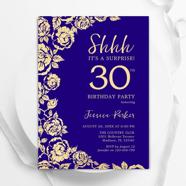 Purple Gold Roses Surprise 30th Birthday Invitation (Creator Uploaded)