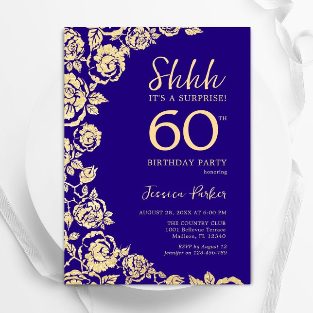 Purple Gold Roses Surprise 60th Birthday Invitation (Creator Uploaded)