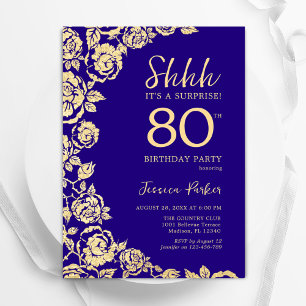 Purple Gold Roses Surprise 80th Birthday Invitation