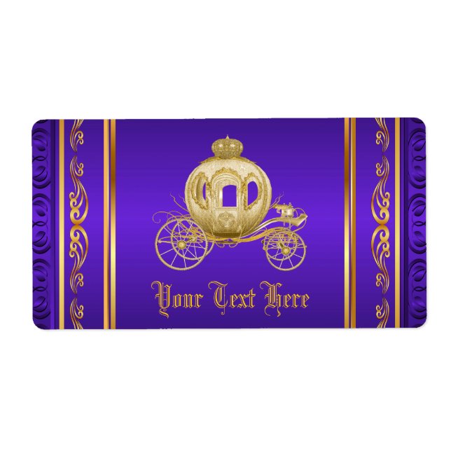 Purple Gold Royal Carriage Water Bottle Labels (Front)