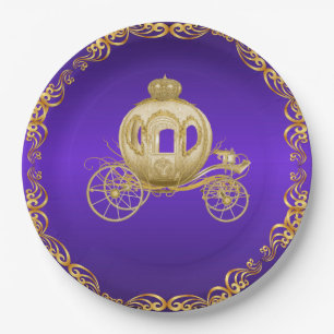 Purple Gold Royal Coach Carriage Paper Plate