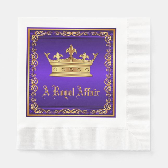 Purple Gold Royal Crown Royal Party Event Napkin (Front)