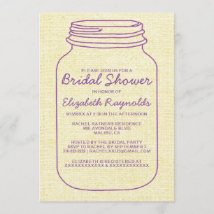 Purple Gold Rustic Mason Jar Bridal Shower Invites