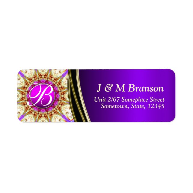 Purple Gold Satin Monogram Address Label Return Address Label (Front)