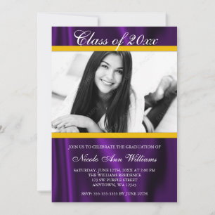 Purple Gold Satin Photo Graduation Announcement