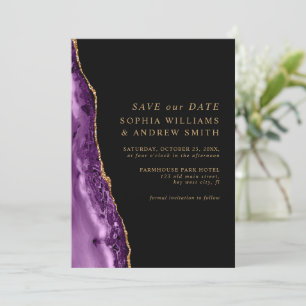 Purple & Gold Save the Date Invitation