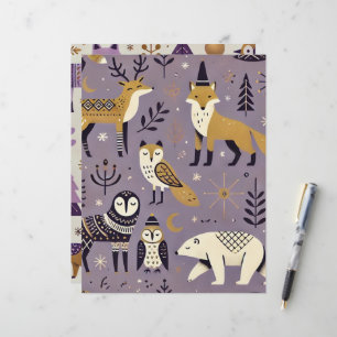 Purple & Gold Scandinavian Animals Scrapbook