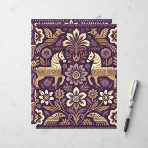 Purple & Gold Scandinavian Folk Art Scrapbook