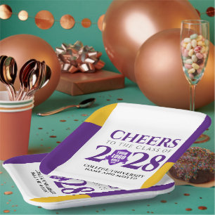 Purple Gold School College University Graduation Paper Plate