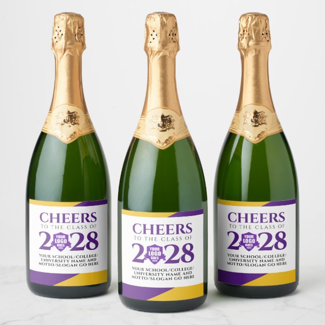 Purple Gold School College University Graduation Sparkling Wine Label (Bottles)