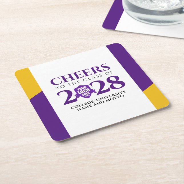 Purple Gold School College University Graduation Square Paper Coaster (Angled)