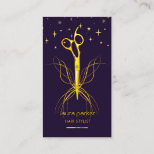Purple Gold Scissor Hair Stylist Professional Business Card