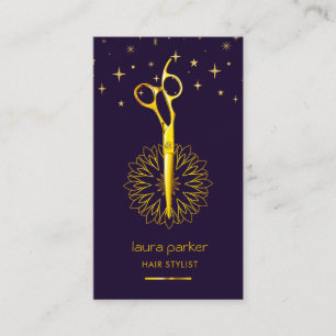 Purple Gold Scissor Hair Stylist Professional Business Card