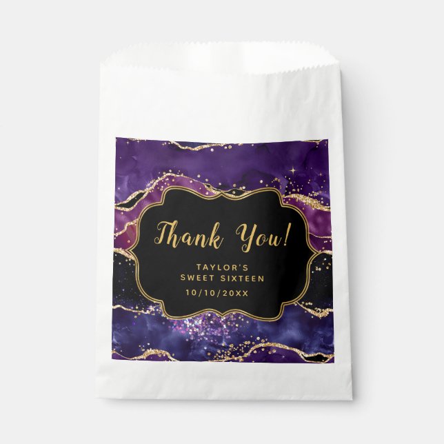 Purple Gold Sequins Agate Sweet Sixteen Thank You Favour Bag (Front)