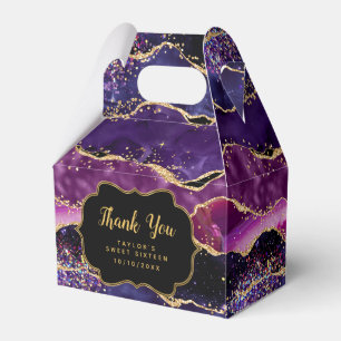 Purple Gold Sequins Agate Sweet Sixteen Thank You Favour Box