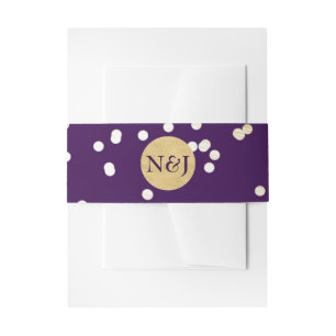 Purple & Gold Shiny Confetti Dots Invitation Belly Band