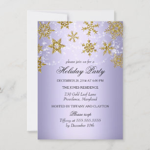 Purple & Gold Snowflake Christmas Holiday Party Invitation