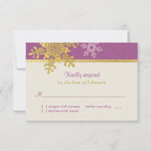 Purple Gold Snowflake Winter Wedding Reply Card