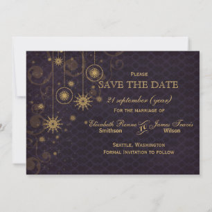 purple gold Snowflakes Winter save the date