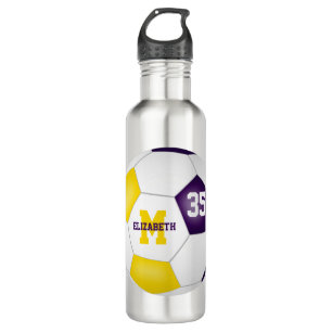 purple gold soccer girl boy school team colours 710 ml water bottle