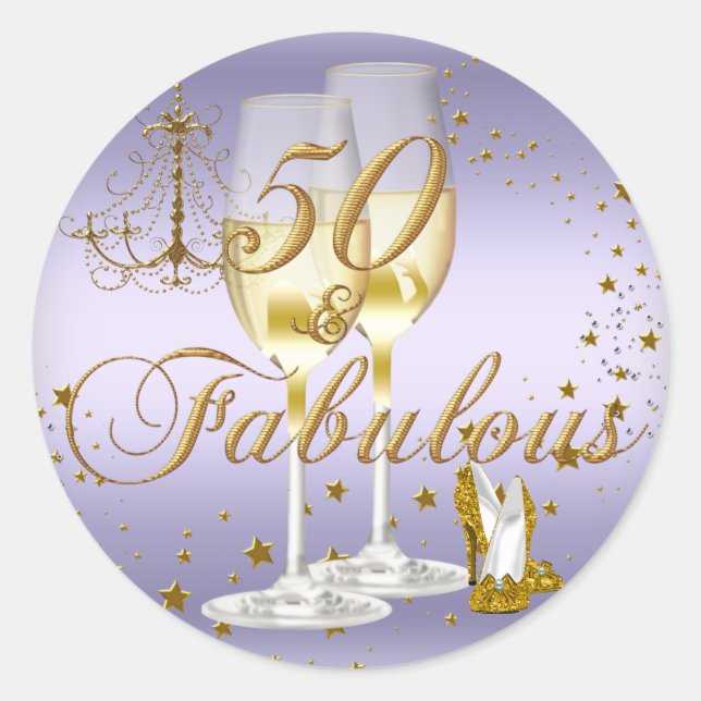 Purple Gold Sparkle 50 & Fabulous Birthday Sticker (Front)