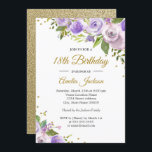 Purple Gold Sparkle Floral 18th Birthday Invite<br><div class="desc">More pretty floral Birthday Invitations in the Little Bayleigh Store!</div>