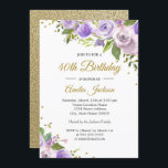 Purple Gold Sparkle Floral 40th Birthday Invite<br><div class="desc">More pretty floral Birthday Invitations in the Little Bayleigh Store!</div>