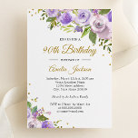 Purple Gold Sparkle Floral 90th Birthday Invite<br><div class="desc">More pretty floral Birthday Invitations in the Little Bayleigh Store!</div>