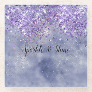 Purple Gold Sparkle Glass Coaster