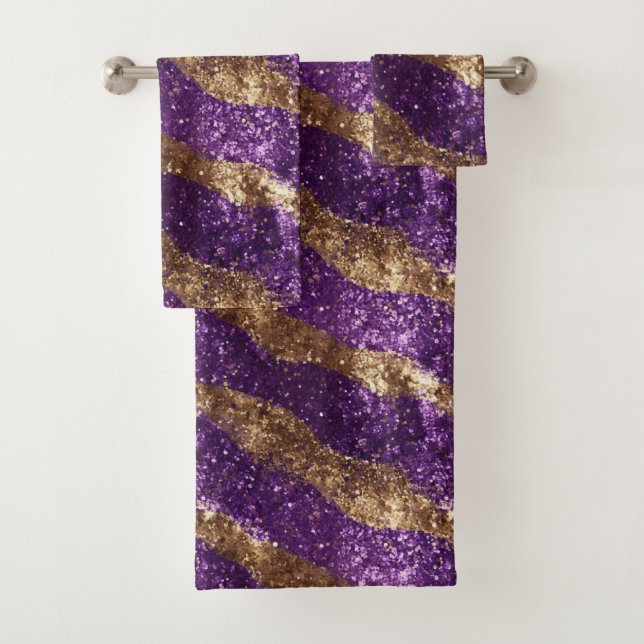 Purple Gold Sparkle Glitter Bath Towel Set (Insitu)