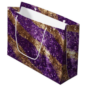 Purple Gold Sparkle Glitter Birthday Large Gift Bag