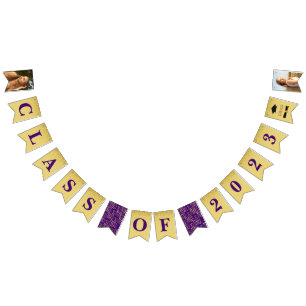 Purple Gold Sparkle Graduate Photo Party Bunting