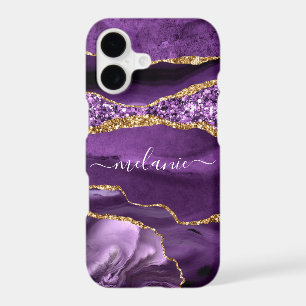 Purple Gold Sparkle Marble Your Name iPhone Case