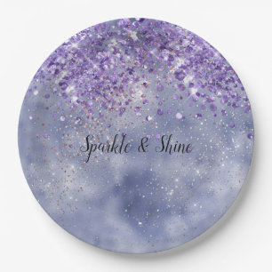 Purple Gold Sparkle Paper Plate