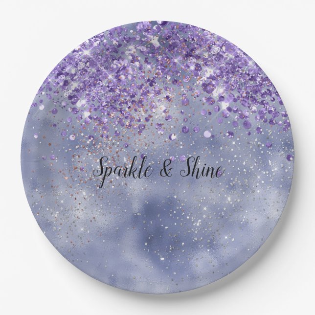 Purple Gold Sparkle Paper Plate (Front)