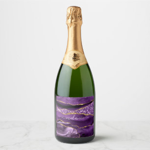 Purple Gold Sparkling Wine Label with Custom Name