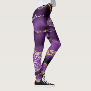 Purple Gold Sparkly Leggings Custom Name Text