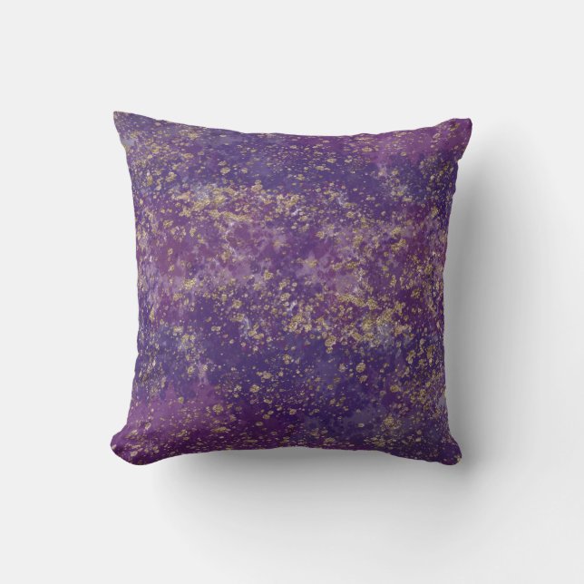 Purple & Gold Splatter Glam Modern Cushion (Front)