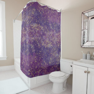 Purple & Gold Splatter Glam Modern Shower Curtain