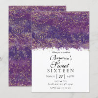 Purple Gold Splatter Modern Glam Sweet 16 Party