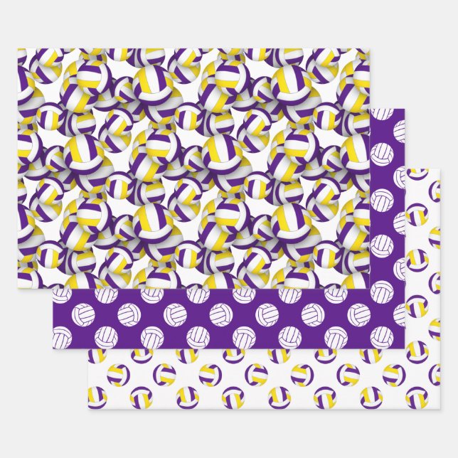 purple gold sports coordinating colours volleyball wrapping paper sheet (Set)