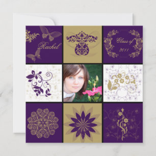 Purple Gold Square Grid Graduation Announcement