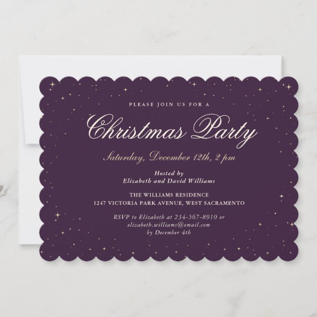 Purple Gold Starry Christmas Holiday Party Invitation (Front)
