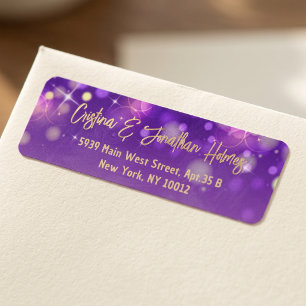 Purple Gold Starry Night Bokeh Return Address Label
